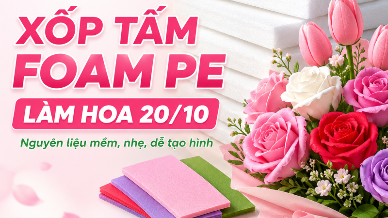 Xốp tấm Foam PE làm hoa 20/10 – Nguyên liệu mềm, nhẹ, dễ tạo hình
