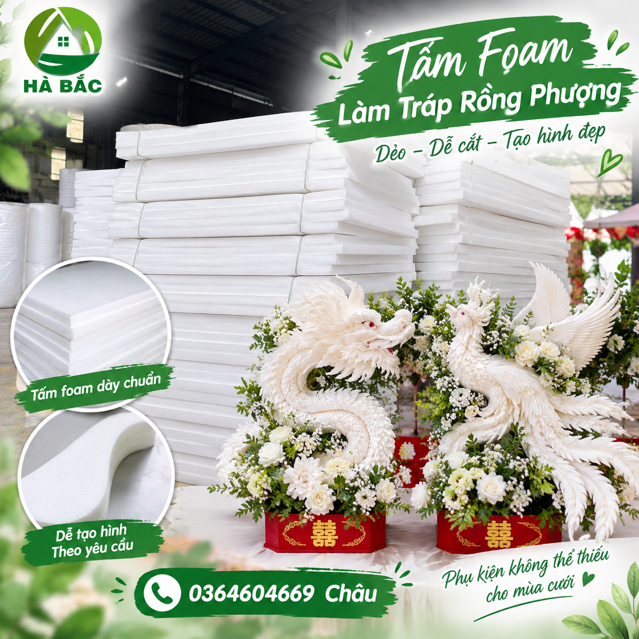 Tấm Foam Dẻo Làm Tráp Rồng Phượng – Dễ Cắt, Dễ Tạo Hình, Đẹp Theo Yêu Cầu